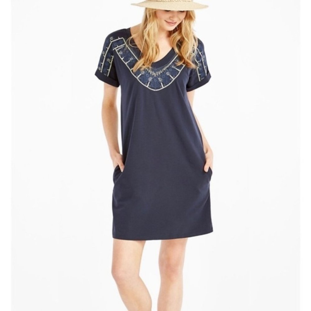 NWT $138 Indigo Blue Embroidered Pier Dress NIC + ZOE XS 2 4